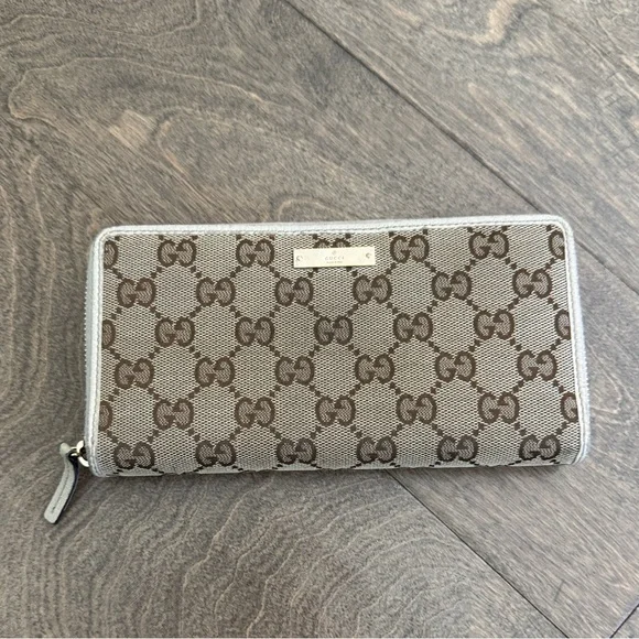 Gucci GG Canvas Leather Zippy Beige Tan Continental Zip Around Long Wallet